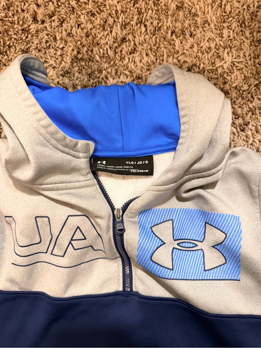 Under Armour Youth Gray and Blue Logo Zip Hoodie
